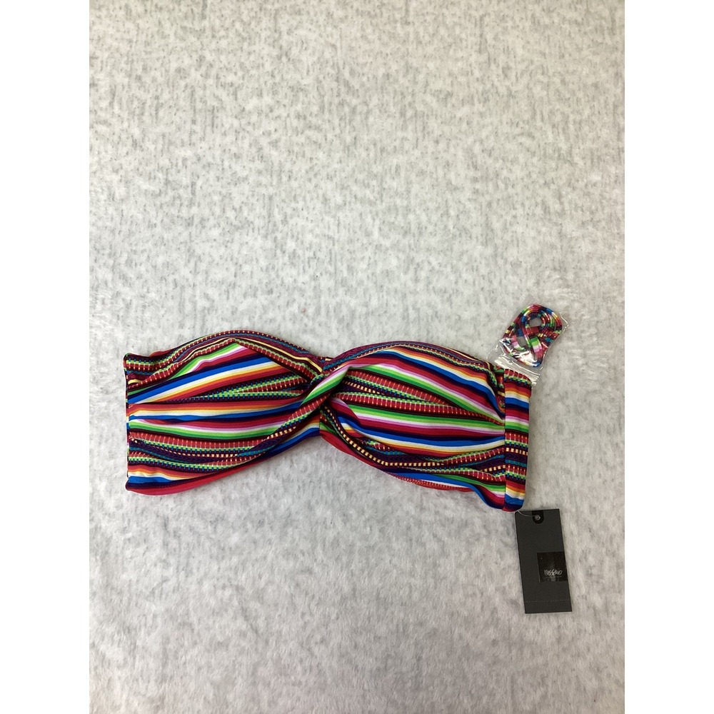 Mossimo Womens Red Multi Stripe Twist Front Bandeau Bikini Top Large NWT